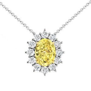 3 Carat Fancy Yellow Oval Diamond & Halo Pendant