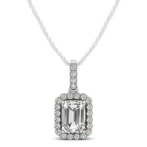 1.00 Carat Emerald Diamond & Halo Pendant Necklace