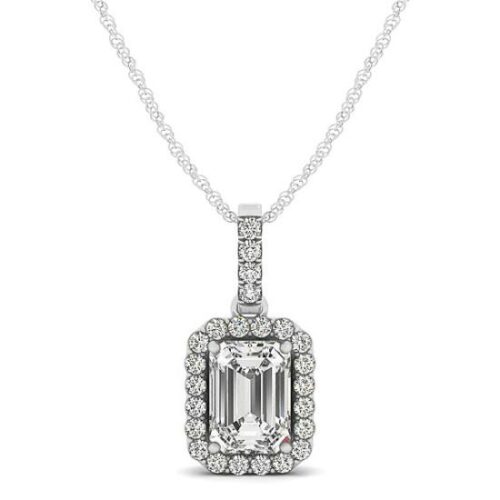 1.00 Carat Emerald Diamond & Halo Pendant Necklace
