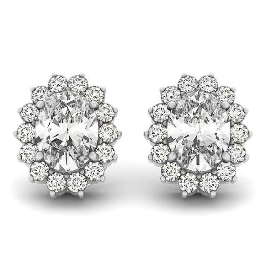 Diamond Earrings - Oval Diamond Stud Earrings H VS 0.94 tcw. In 14