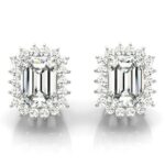 2.00 Carat Emerald Diamond & Halo Stud Earrings