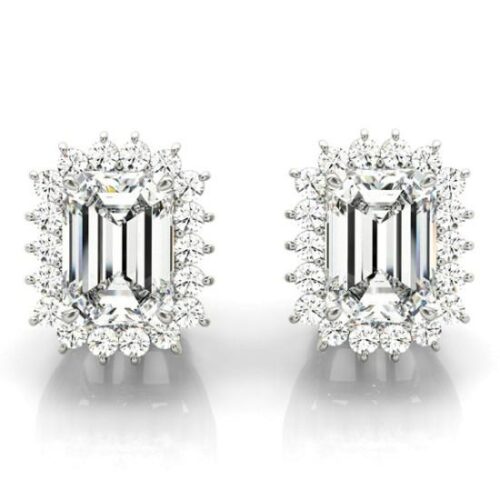 2.00 Carat Emerald Diamond & Halo Stud Earrings