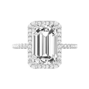 5 Carat Elongated Emerald Moissanite & Diamond Double Edge Halo Ring