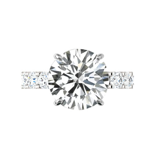 5.80 Carat Round Moissanite & 4mm Diamond U Shape Engagement Ring
