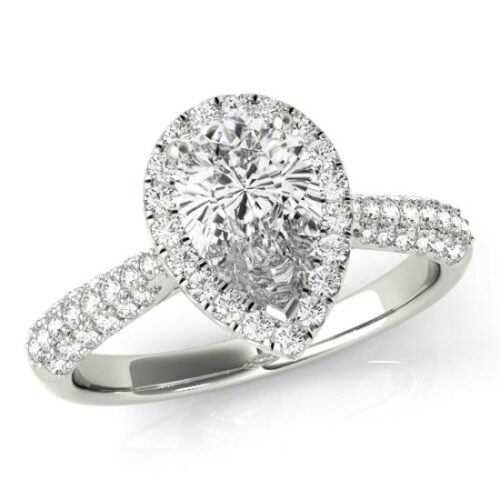 0.75 Carat Pear Diamond & Halo Three Row Pave Engagement Ring