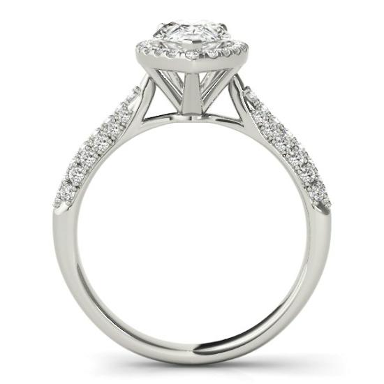 0.75 Carat Pear Diamond & Halo Three Row Pave Engagement Ring