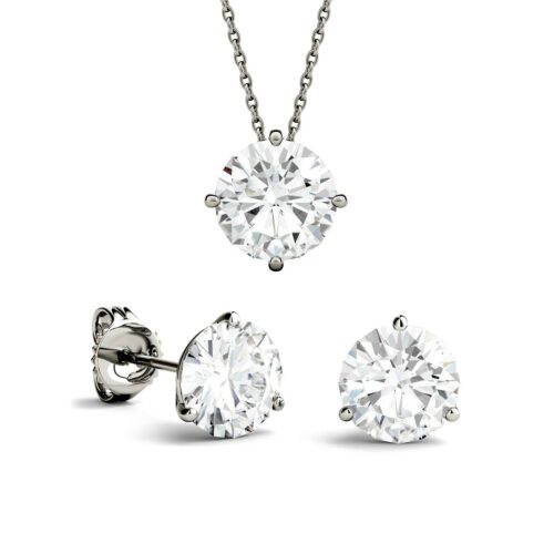 3.00 Carat tw. GIA Diamond Stud Earrings & Pendant Necklace Platinum Set
