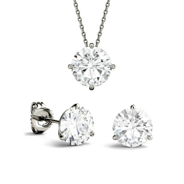 1.50 Carat tw. GIA Diamond Stud Earrings & Pendant Necklace Platinum Set