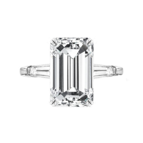 6 Carat Emerald Moissanite & Diamond Baguette Ring