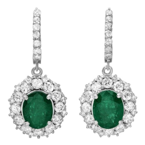 5.20 CT Emerald & 3.12 CT Diamond Earrings
