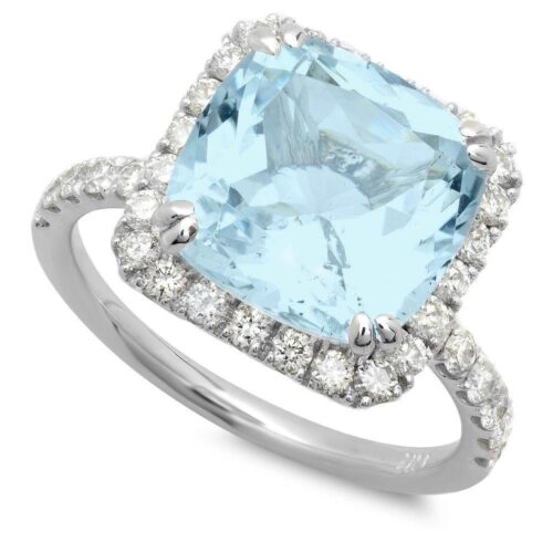 5 Carat Cushion Aquamarine & Diamond Halo Ring