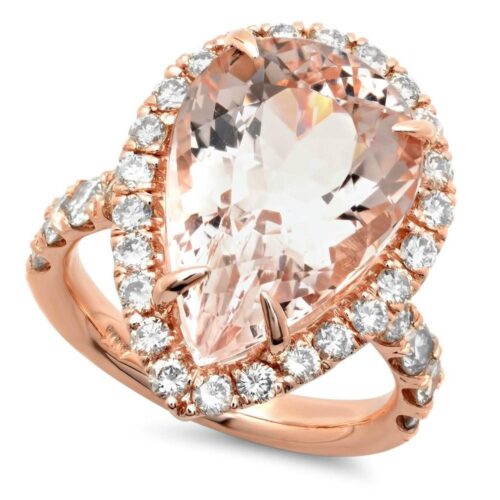 Pear Morganite & Diamond Halo Ring