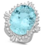 20 Carat Oval Aquamarine & Art Deco Inspired Diamond Halo Ring