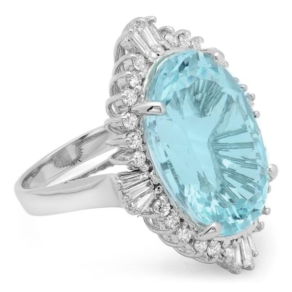 20 Carat Oval Aquamarine & Art Deco Inspired Diamond Halo Ring