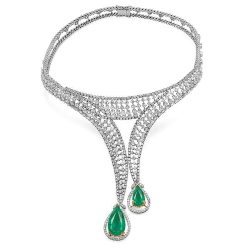 18 CT Emerald & 21 CT Diamond Statement Necklace