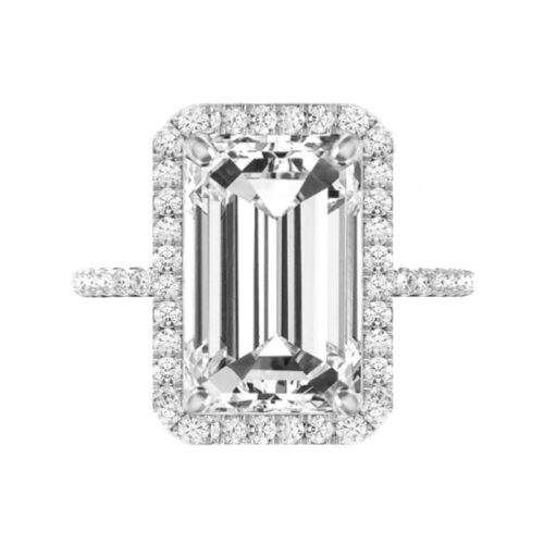 8 Carat Emerald Moissanite & Diamond Double Edge Halo Ring