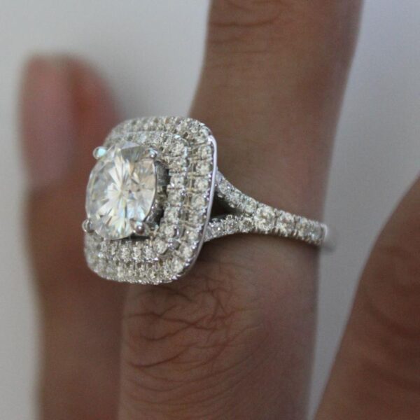 2.50 Carat (8.5mm) Forever ONE Moissanite & Diamond Double Halo Engagement Ring