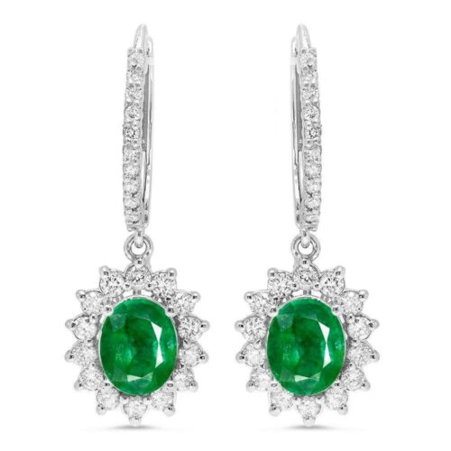 Green Emerald & Diamond Dangle Earrings