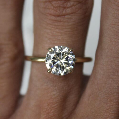 2.00 Carat Round Forever One Moissanite Solitaire Ring 14k Yellow Gold