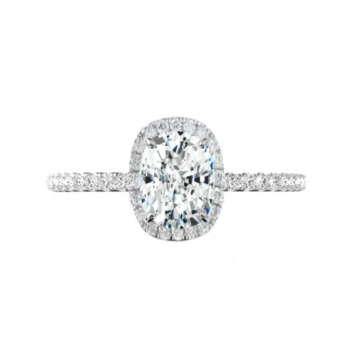 2.40 Carat Elongated Cushion Moissanite & Diamond Halo Engagement Ring