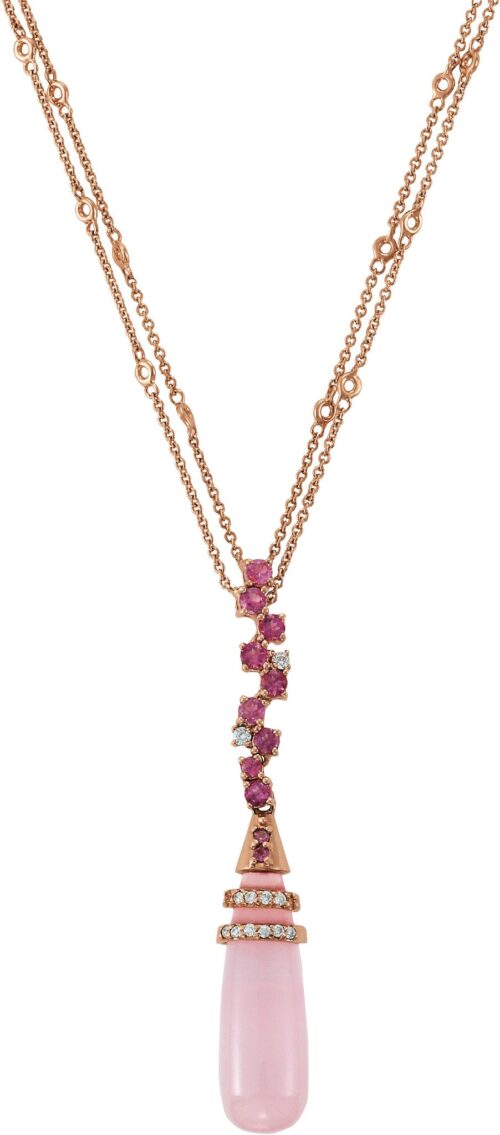 Rose Quartz, Pink Tourmaline & Diamond Necklace