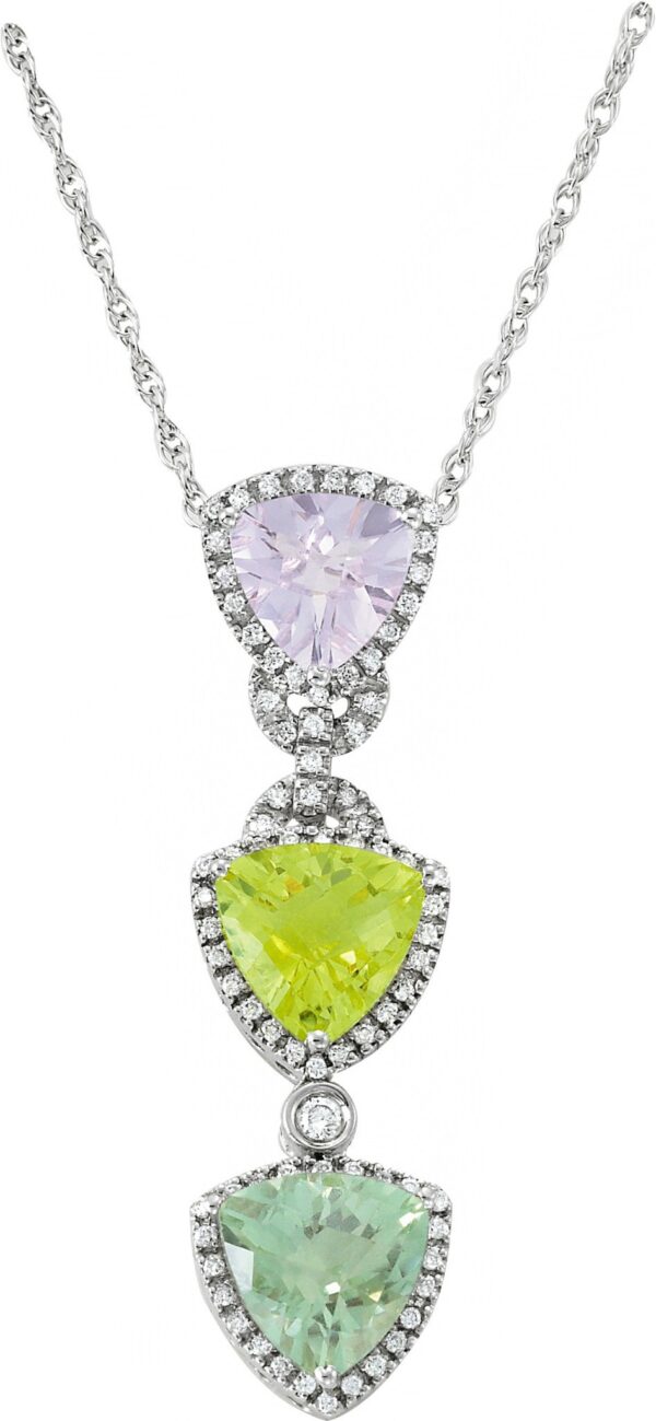 Trillion Amethyst, Green Amethyst & Lemon Quartz Diamond Necklace