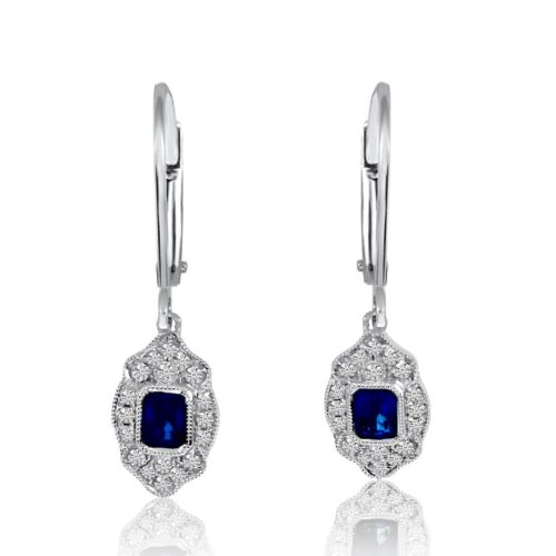 5x3mm Emerald Sapphire & Diamond Vintage Earrings