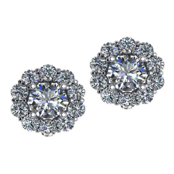 Round Diamond & Diamond Flower Halo Stud Earrings 4.00ctw
