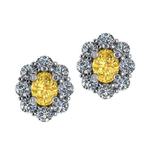 1.00 ctw Yellow Sapphire & Flower Diamond Stud Earrings