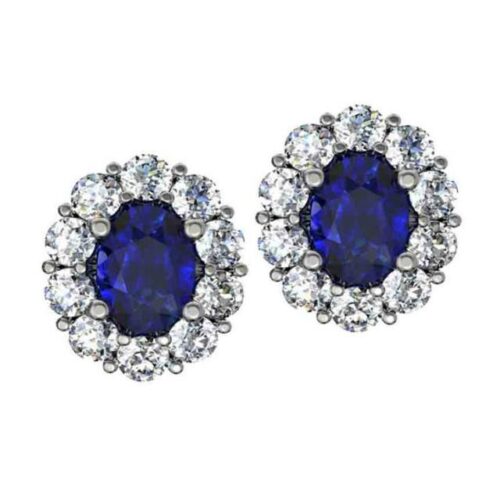 2.00 ctw Oval Blue Sapphire & Diamond Flower Stud Earrings
