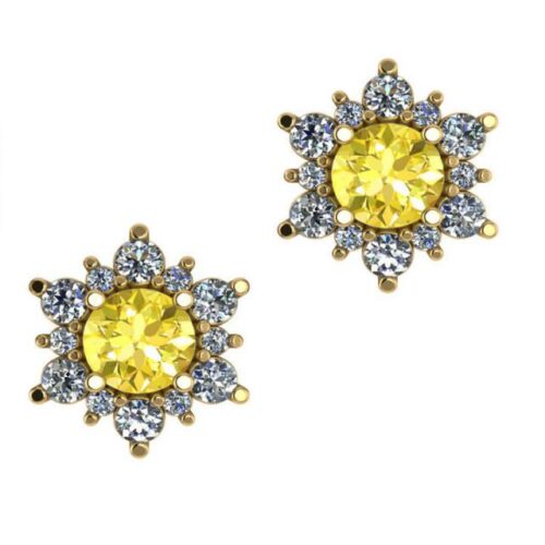 Yellow Sapphire & Diamond Flower Stud Earrings