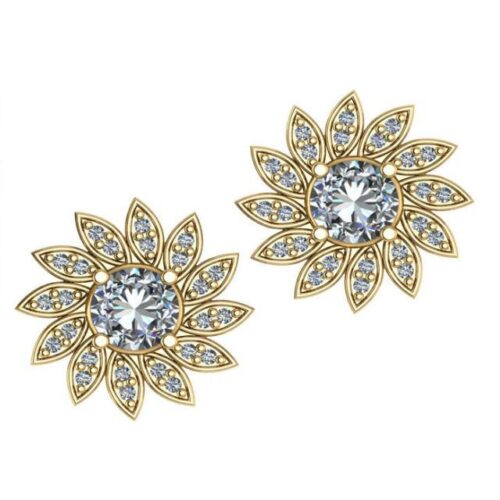 1.24 CT Diamond Flower Stud Earrings