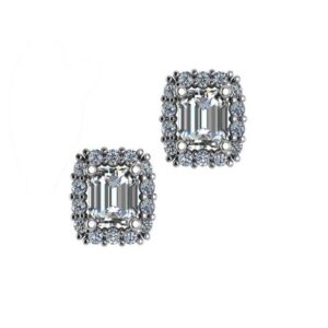Emerald Diamond & Halo Stud Earrings