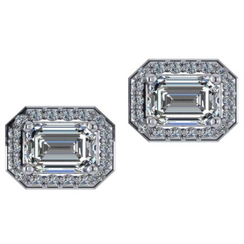 1.50 ct Emerald Diamond & Halo Stud Earrings