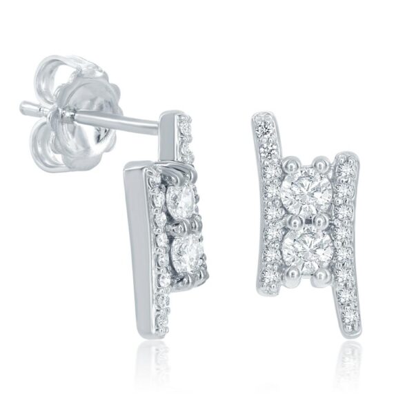 Two Stone Diamond Stud Earrings 14k