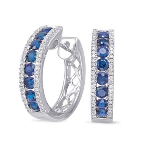 1.50 Carat Sapphire & Diamond Hoop Earrings