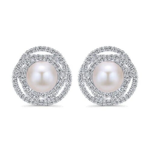 Pearl & Diamond Swirl Earrings