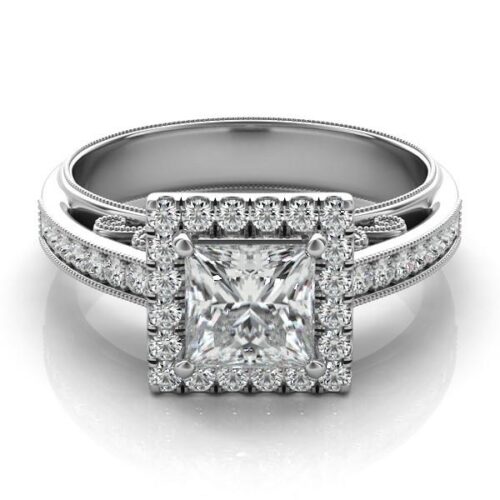 1.42 ctw Princess Diamond & Halo Filigree Ring