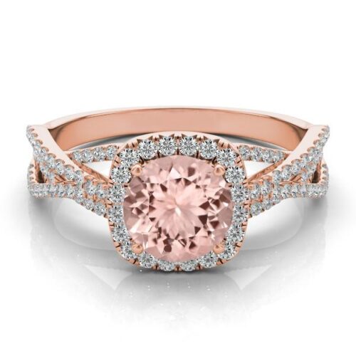 1 Carat Morganite & Diamond Halo Braided Ring