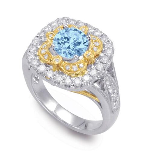 Vintage-Style Aquamarine & Diamond Ring