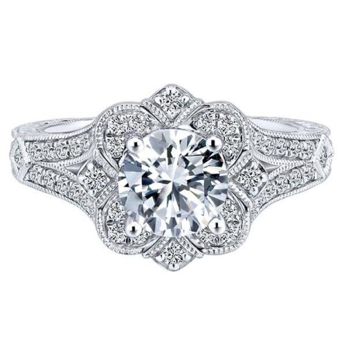 0.90 Carat Round Diamond Victorian Floral Ring