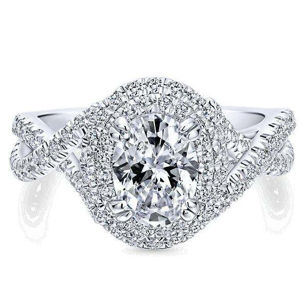 1 Carat Oval Diamond & Double Halo Twisted Shank Ring