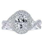 1 Carat Oval Diamond & Double Halo Twisted Shank Ring