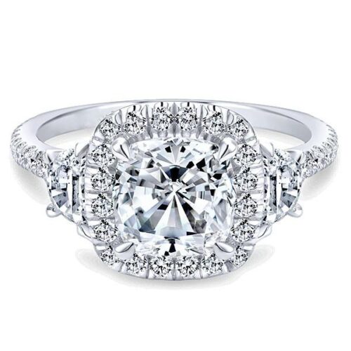 1.50 Carat Cushion & Half Moon Diamond Engagement Ring