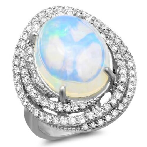 7 Carat Opal & Diamond Swirl Halo Ring