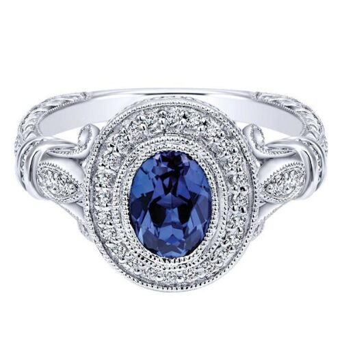 1 Carat Oval Sapphire & Diamond Halo Vintage Ring