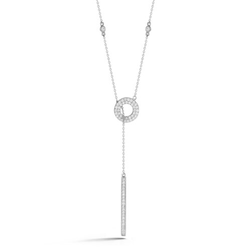 Double Open Pave Circle Lariat Necklace