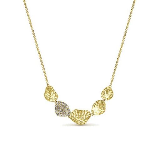 Hammered 14k Yellow Gold Diamond Pendant Necklace