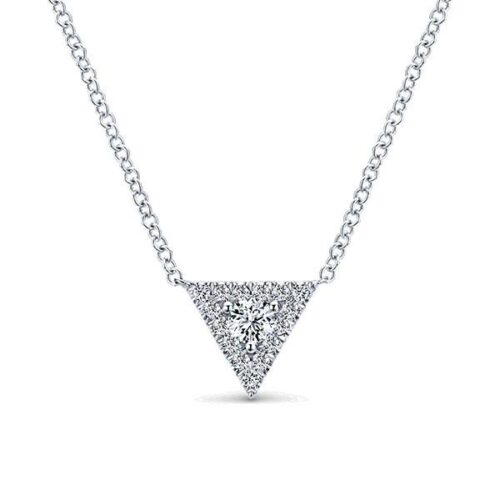 Round Diamond & Triangle Halo Pendant Necklace
