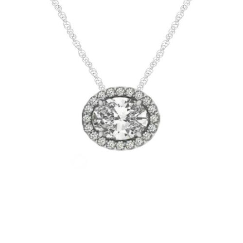 1.00 Carat Oval Forever One Moissanite & Diamond Halo East-West Pendant Necklace